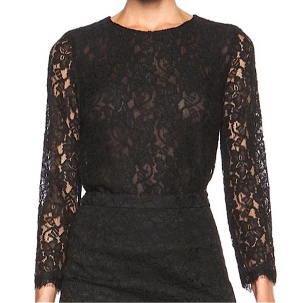 Diane Von Furstenberg Black lace see through blouse top Size 0